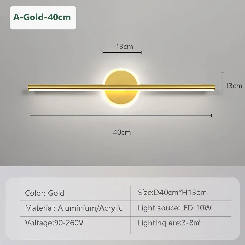 BowLift | LED Wall Light LineaLux | Black & Gold | 40/60/80 cm | Warm, Cold & Three-Color Light | Modern Mirror & Wall Lighting
