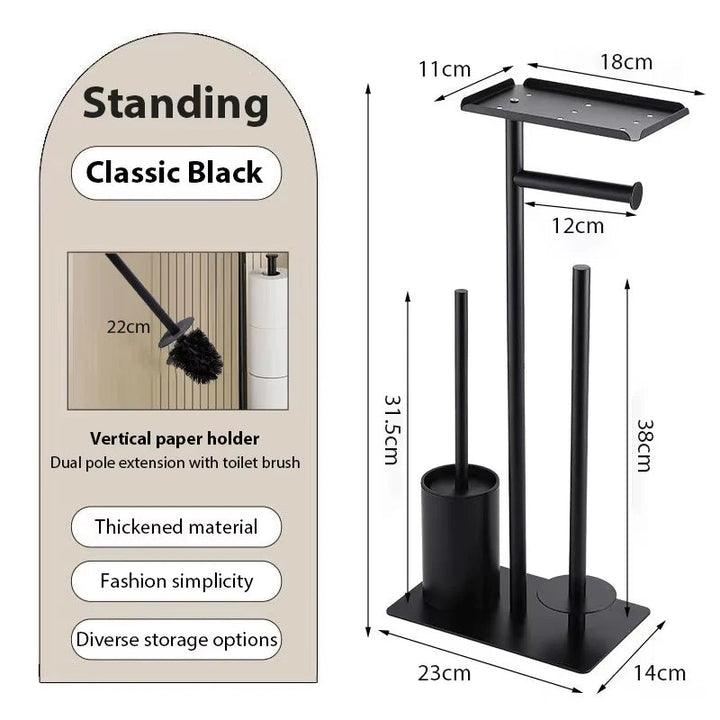 Toilet paper holder with brush & shelf | Bowlift