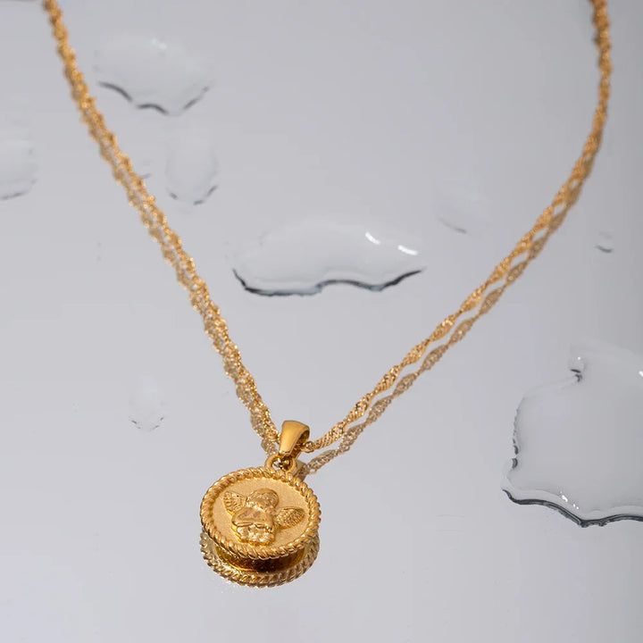 BowLift | 18k Dainty Textured Angel Pendant Necklace