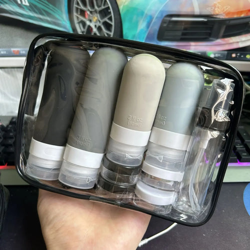 BowLift | Travellina Travel Set | 16-Piece Refillable Bottle Set in Zipper Case | Leak-Proof & Cabin Luggage Suitable | For Shampoo, Cosmetics & Care Products