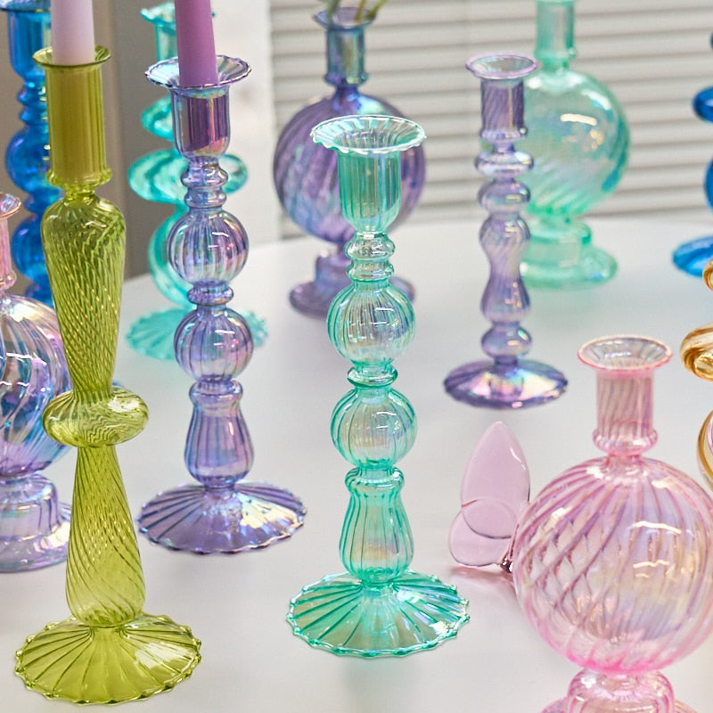 Ribbed Glass Candleholders - Mermaid | Bowlift