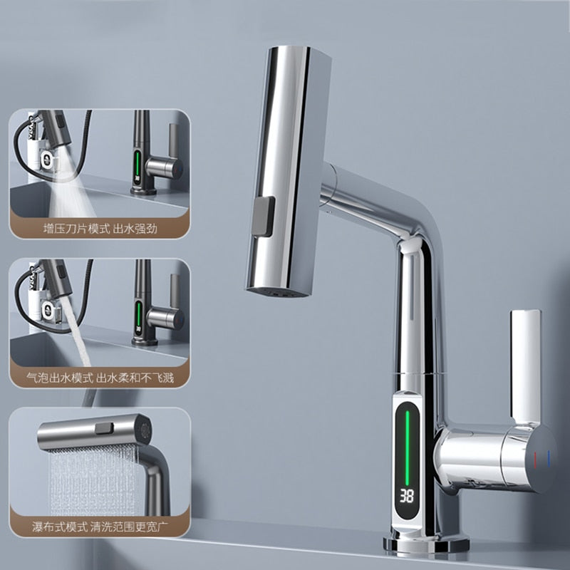 BowLift | Modern Sleek Waterfall Temperature Display Faucet
