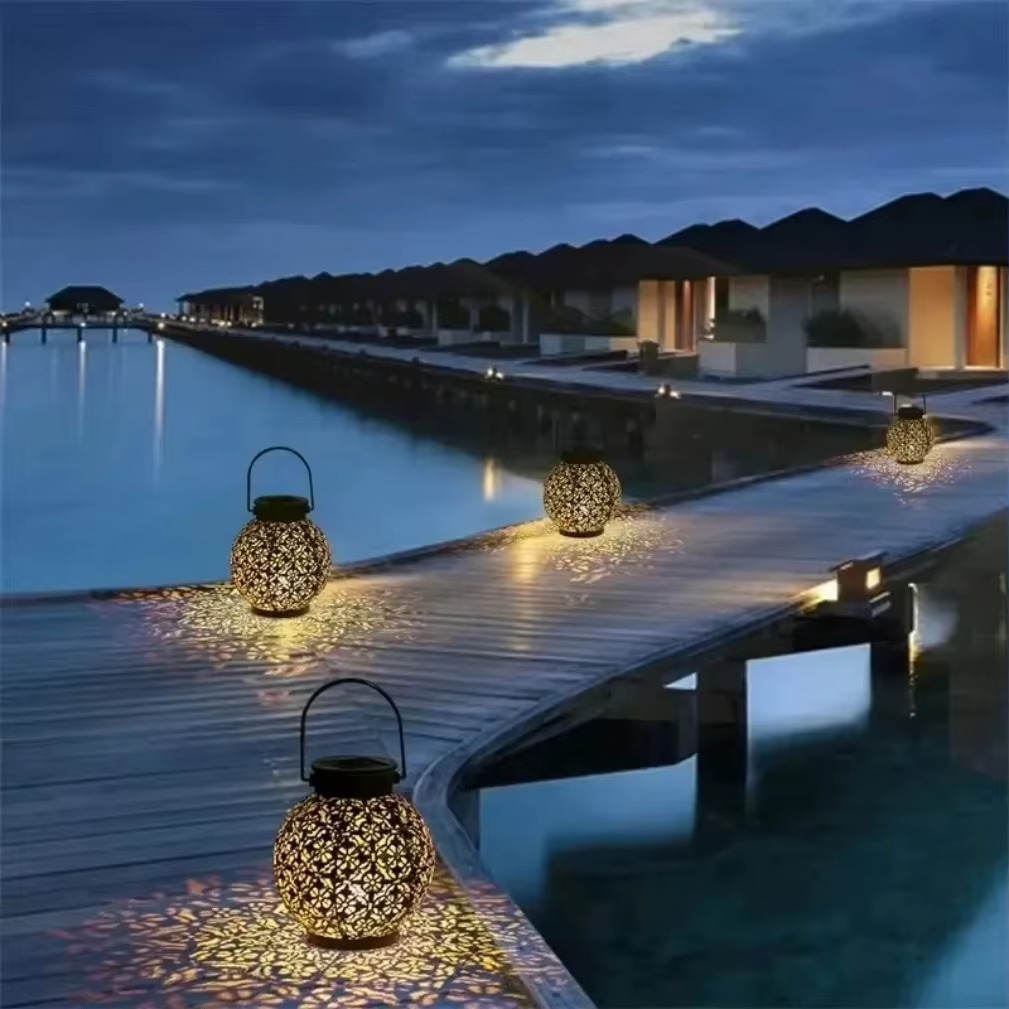 BowLift | Outdoor Solar LED Lantern Light with Hollow Wrought Iron Design for Garden and Yard Decoration