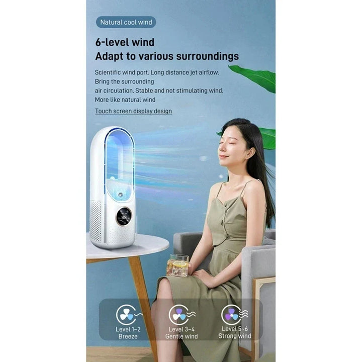 Portable USB Leafless Air Cooler – Silent 6-Speed Electric Fan with Timer & Humidifier | Bowlift