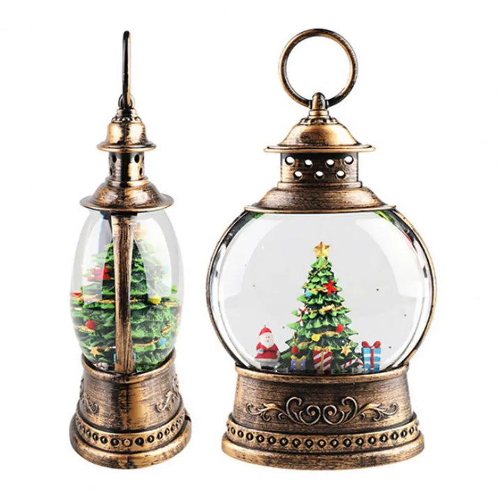 BowLift | Lunavera Christmas Snow Globe Lantern | Music Box with LED Light & Glitter | Vintage Gold Design | USB & Battery Operated | 21–26 cm