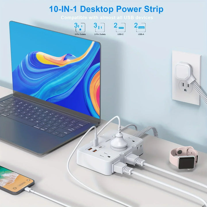 Smart home power strip with USB fast charging function | US plug AC outlet with woven extension cord and network filter | Bowlift