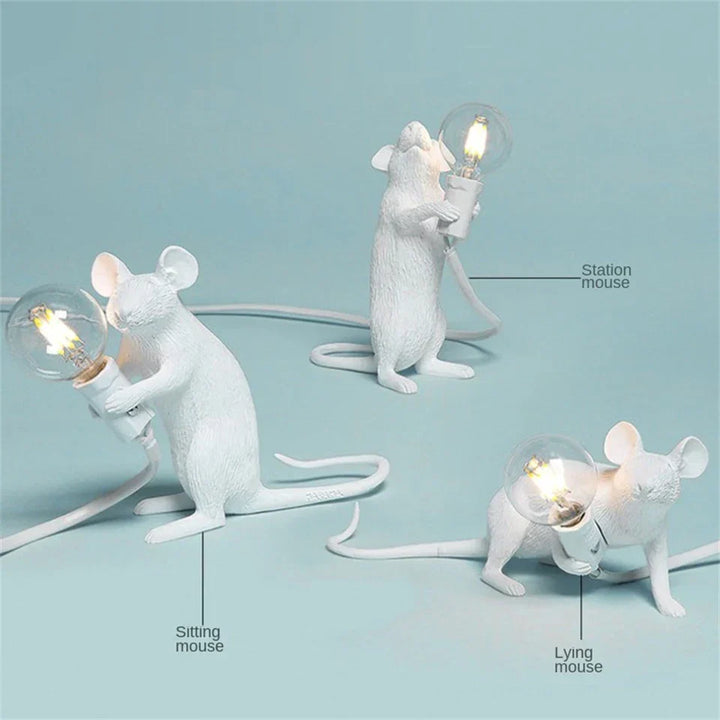 BowLift | Modern LED Animal Table Lamps: Resin Rat, Cat, and Squirrel Night Lights