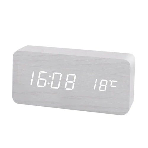 Minimalist LED wooden clock with temperature display, wireless charging function and digital time display – Ideal for bedroom and office | Bowlift