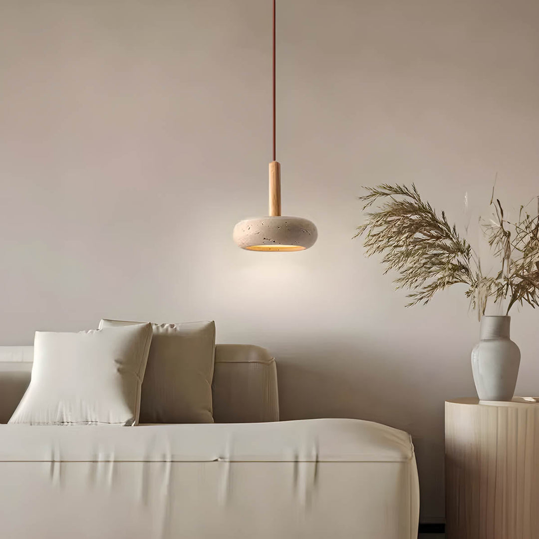 BowLift | GlowStone Ceiling Lamp - Natural Travertine LED Pendant Light