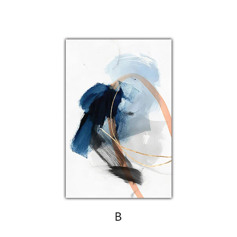 Modern Abstract Broad Stroke Wall Art Fine Art Canvas Prints Blue Beige With Hints Of Orange Golden Nordic Pictures For Living Room Decor | Bowlift