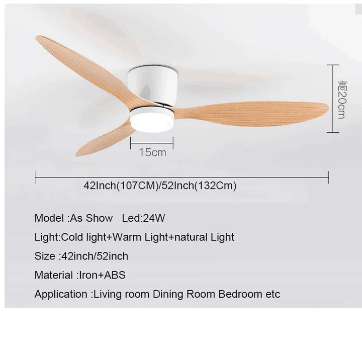 42-52 Inch Ceiling Fans with DC Motor — Remote Control Low Floor Cooling Fans, No Light, White Wood & Black Options | Bowlift