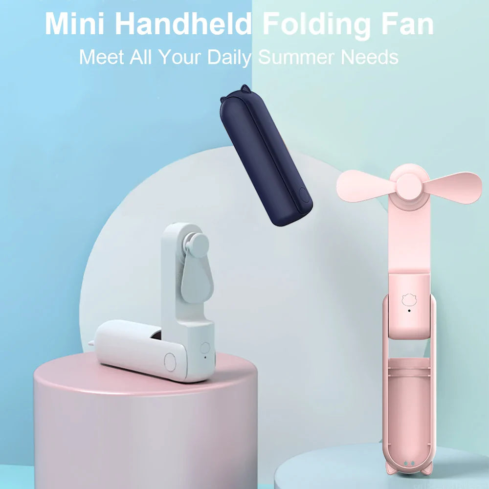 Portable Mini Handheld USB Fan – Rechargeable Folding Pocket Fan with Battery, Cooling Hand Fan and Power Bank Function | Bowlift