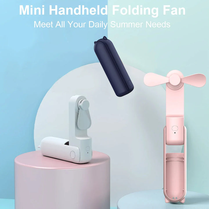 Portable Mini Handheld USB Fan – Rechargeable Folding Pocket Fan with Battery, Cooling Hand Fan and Power Bank Function | Bowlift