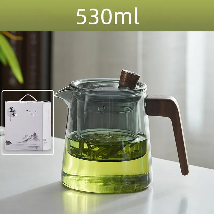 BowLift | GIANXI Retro Glass Teapot Wood Handle Chinese Tea Ceremony Transparent Teawear Set Cup Filter High Boron Silicon Pot  530ML