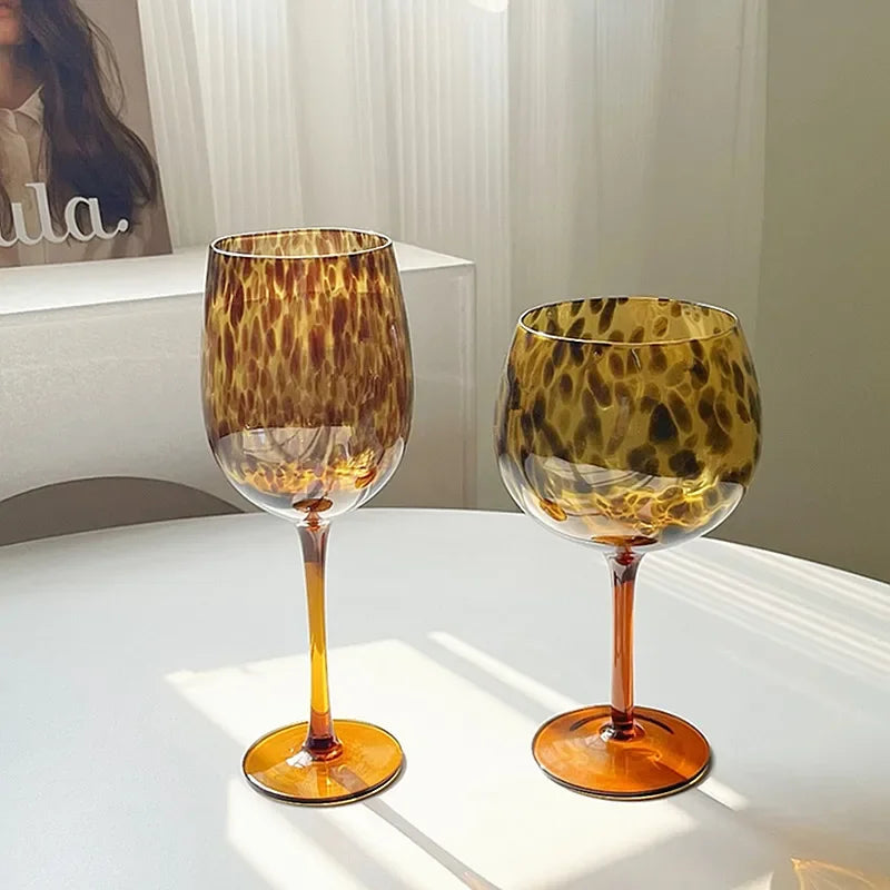 BowLift | Vintage Amber Leopard-Print Wine Glass