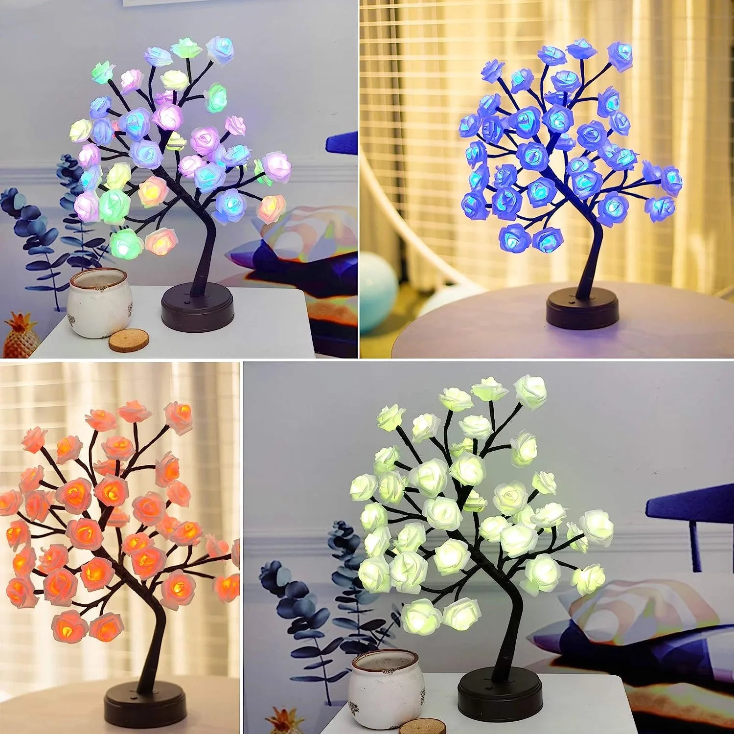 BowLift | RGB Rose Flower Tree Lights 24LED USB Battery Table Lamp Fairy Night Light Home Party Christmas Wedding Bedroom Decoration Gift
