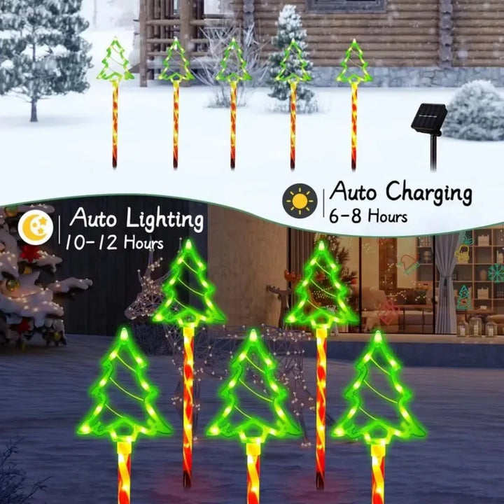 BowLift | Solavine | Solar Garden Lights Christmas | 5-Piece Set LED Candy Canes | 8 Light Modes | IP65 Waterproof | Decoration for Garden & Path
