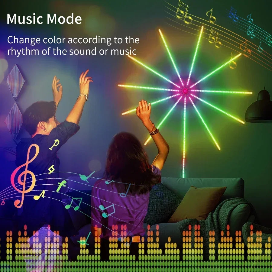 BowLift | RGBIC Fireworks String Lights | Bluetooth & Music Control via App | 5V USB Dream Color Garland for Party, Wedding & Christmas | Aurafyre