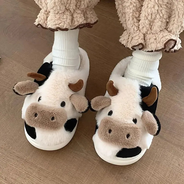 Funny Cow Slippers for Men and Women – Fluffy Winter Slippers, Cozy and Warm, Non-Slip and Soft for Home | Bowlift