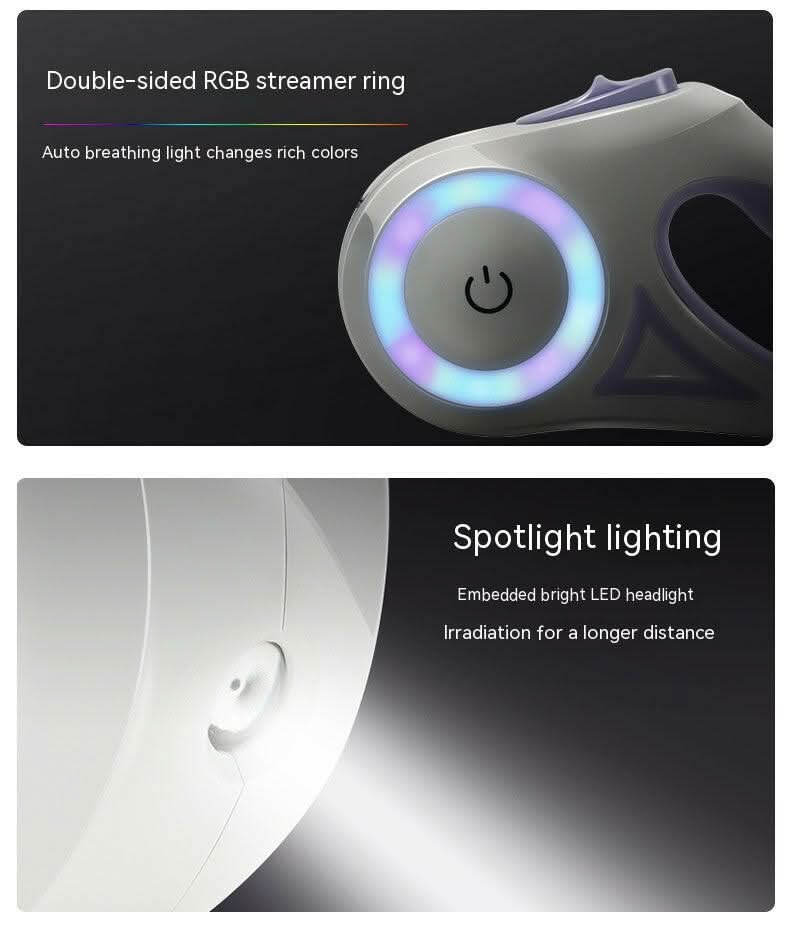 BowLift | Automatic dog lead with LED light, USB rechargeable battery & 3m length for safe walks