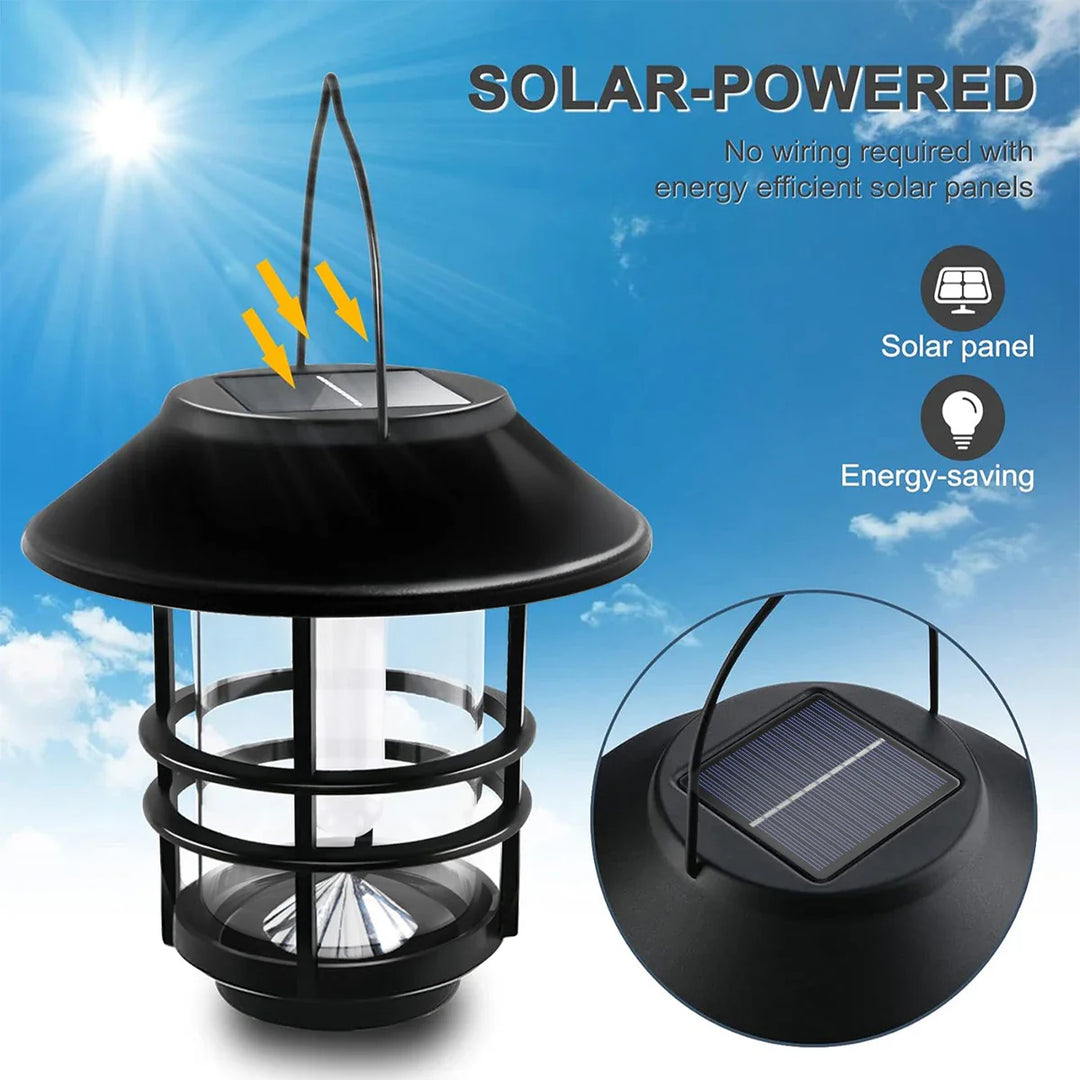 BowLift | Flammora Solar Pendant Light with Flame Effect | IP65 Waterproof | Stainless Steel & Glass | For Garden, Fence & Terrace