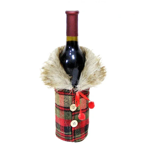 Christmas bottle cover with fur collar – festive cover for wine bottles, gnome decoration for Christmas, perfect as gift wrapping | Bowlift