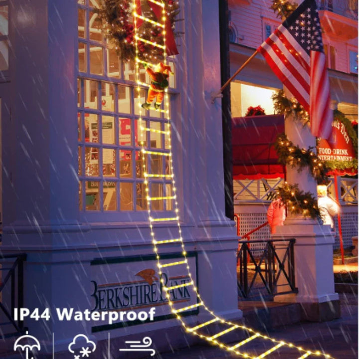 BowLift | Winter Light | LED Christmas Decoration | Climbing Santa with Ladder | 1.5 m / 3 m | 8 Light Modes | USB