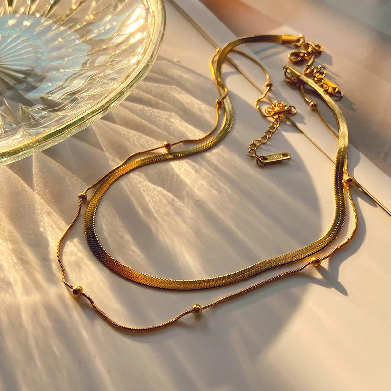 BowLift | 14k Herringbone & Satellite Chain Necklace Stack