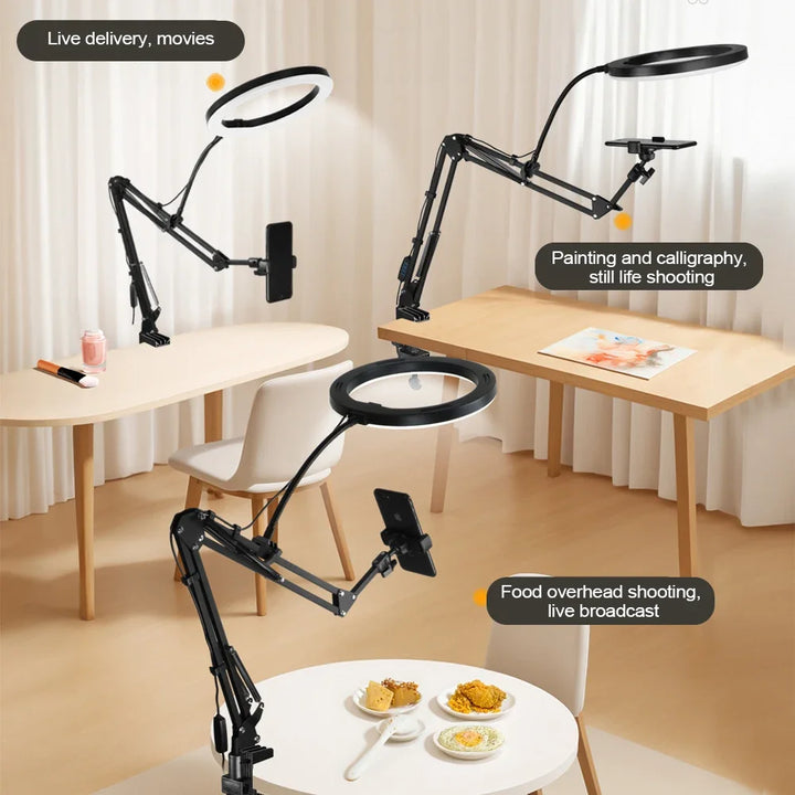 BowLift | LumiFlex LED ring light with flexible arm & phone holder | 3 light colors & USB connection | Perfect for livestream, video & selfie