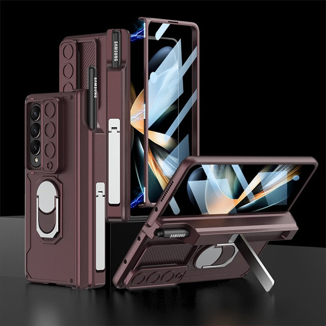 BowLift | Luxury Case with S Pen Holder and Hinge Screen Protection Ring Stand Case for Samsung Galaxy Z Fold 5 Z Fold 4