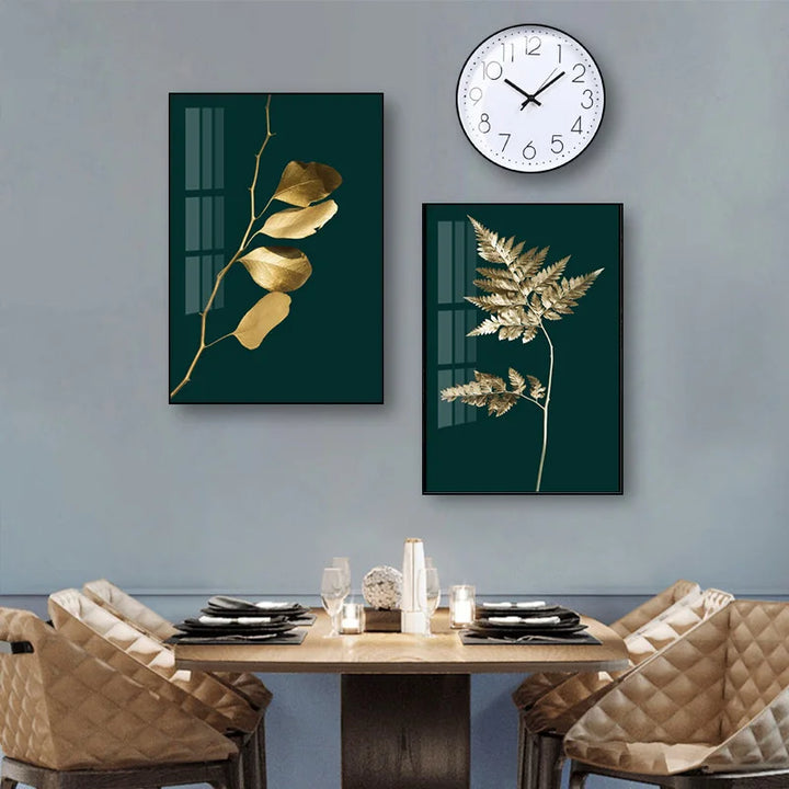 Abstract Tropical Botany Golden Leaves Wall Art Fine Art Canvas Prints Pictures For Living Room Dining Room Light Luxury Home Decor | Bowlift