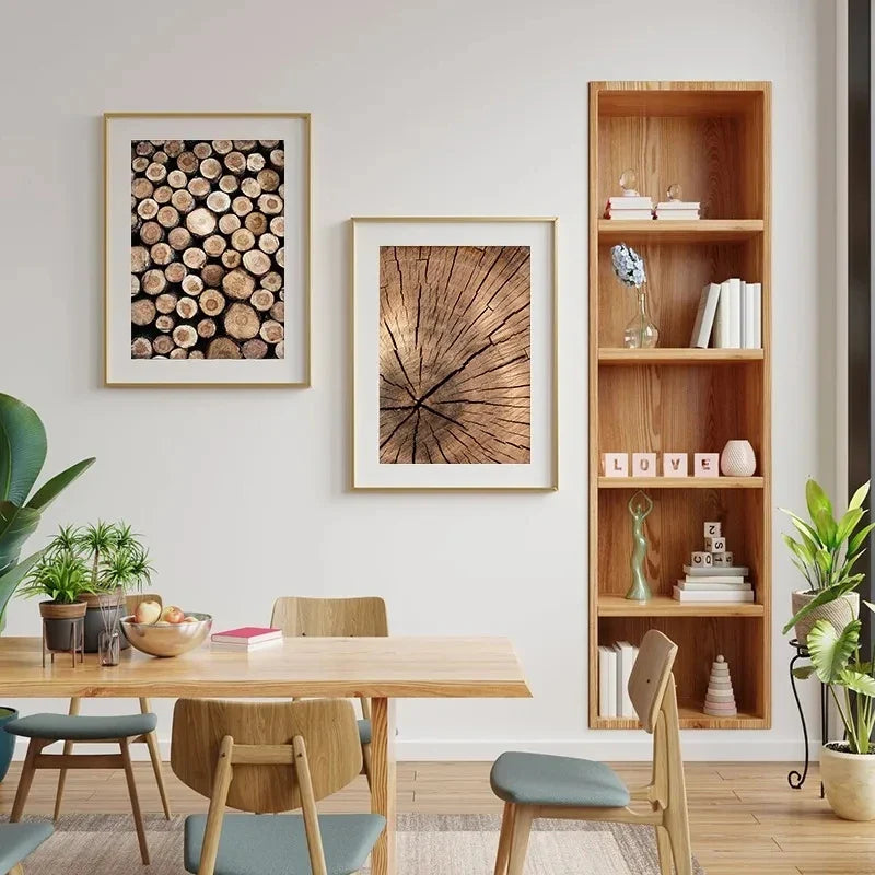 Natural Wood Tree Rings Wall Art Posters Fine Art Canvas Prints Pictures For Modern Farmhouse Living Room Scandinavian Style Home Decor | Bowlift