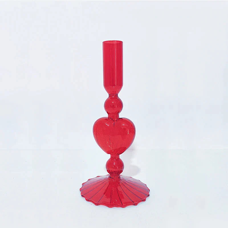BowLift | Retro Taper Candle Holder Red Heart Shape Glass Candle Holder Wedding Table Decoration Home Party Glass Vase Decor