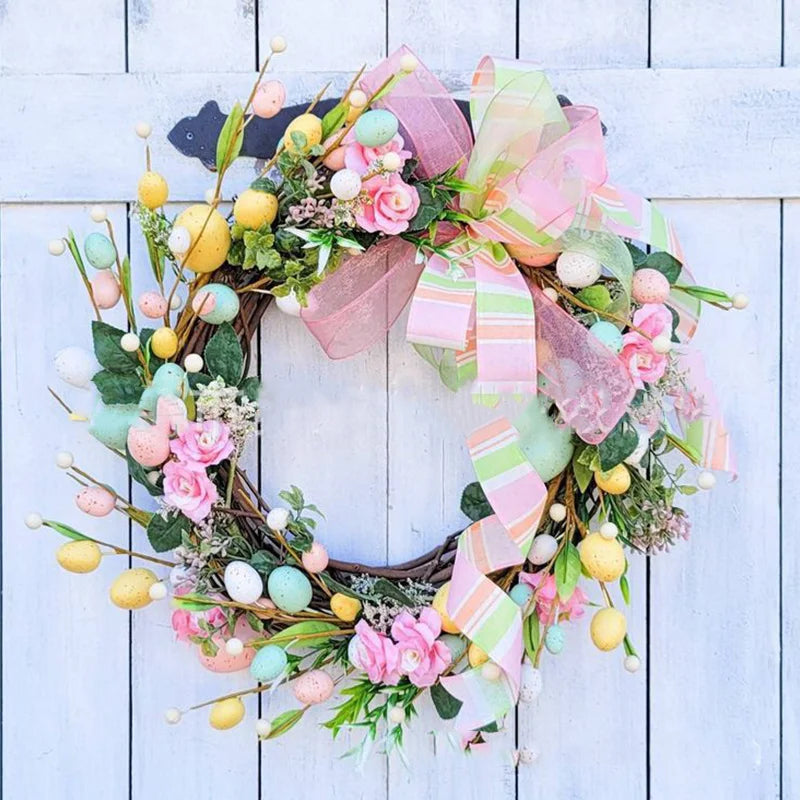 BowLift | 5 Style Bow Ribbon Easter Egg Wreath Easter Egg Garland Door Ornaments Wall Decor Happy Easter 2023 Decor for Home Kids