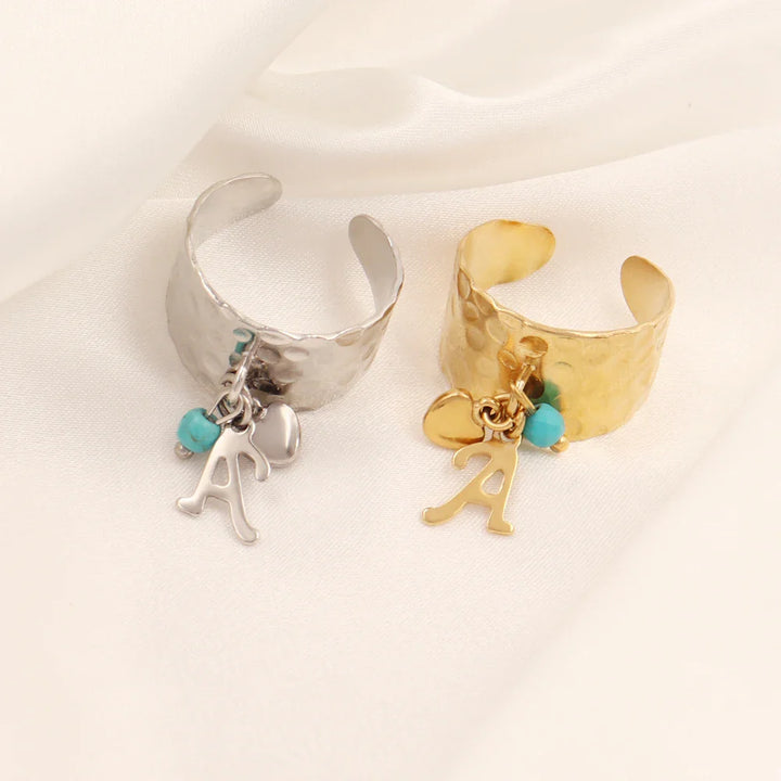BowLift | Dainty Adjustable Letter Initial & Heart Pendant Ring