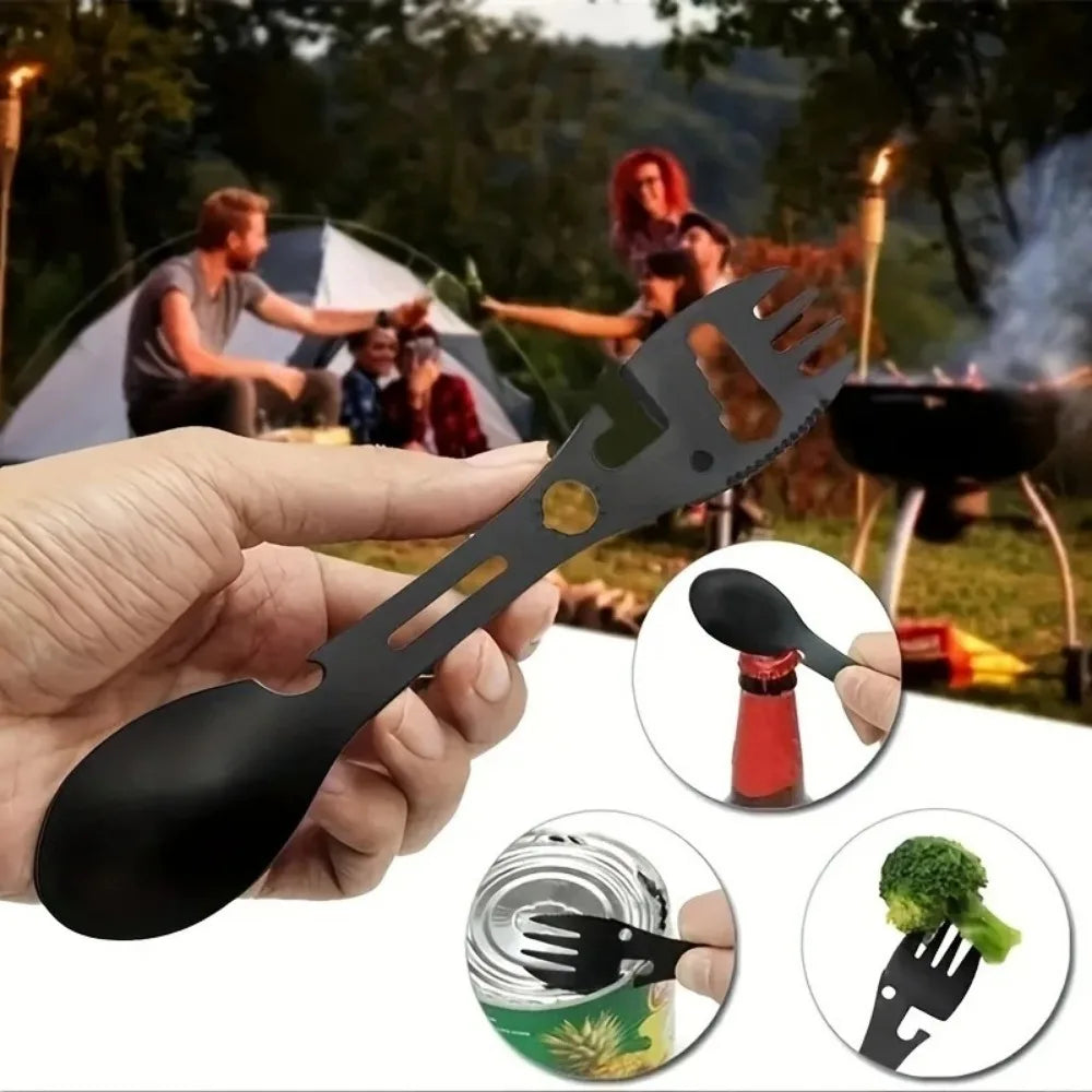 BowLift | SurviFork Gear | Outdoor Cutlery & Multitool | Stainless Steel Black | Compact & Robust