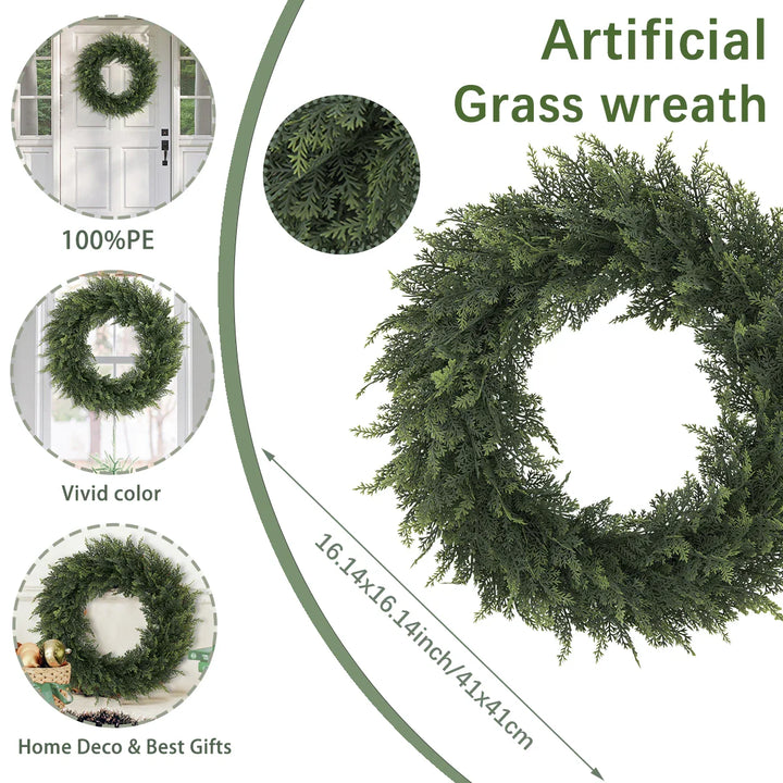 BowLift | Verdania | Artificial Cedar Wreath | Evergreen | 30 cm Ø | Low Maintenance Decor for Home & Garden