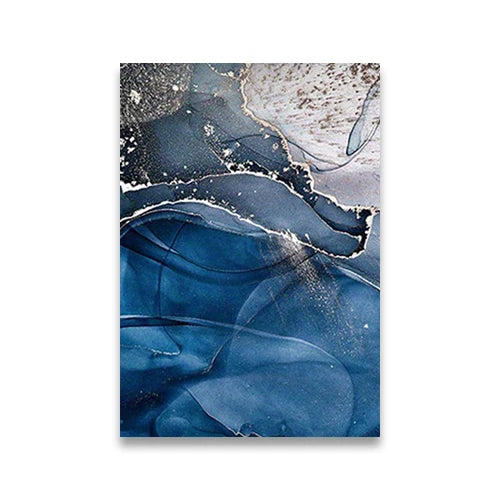Modern Exotic Liquid Blue Marble Print Floral Wall Art Fine Art Canvas Prints Nordic Abstract Pictures For Living Room Hotel Room Art Decor | Bowlift