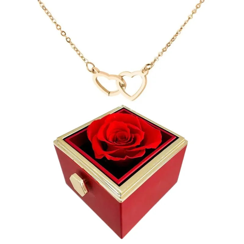 BowLift | Two Hearts Necklace with Rotating Rose Gift Box