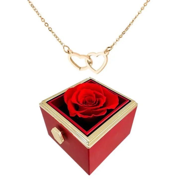 BowLift | Two Hearts Necklace with Rotating Rose Gift Box