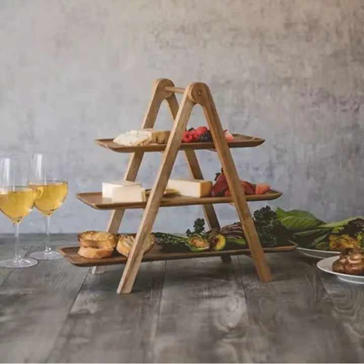 BowLift | 3-tier wooden step plate decor cake stand farmhouse step plate party serving dish and trays
