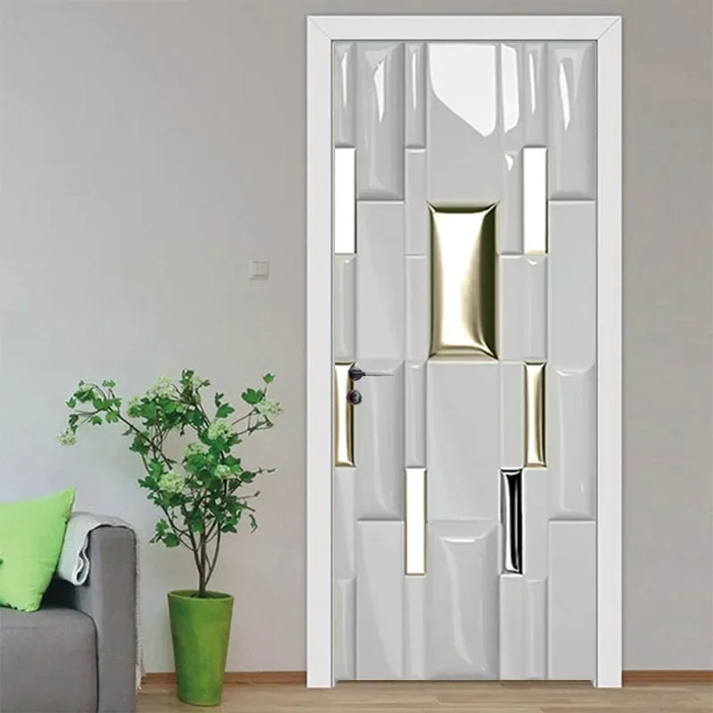 Modern Abstract Pearl Geometric Door Sticker Mural Removable PVC Vinyl Peel N Stick Wall Art Mural Decal For Interior Doors Creative DIY Home Decor | Bowlift