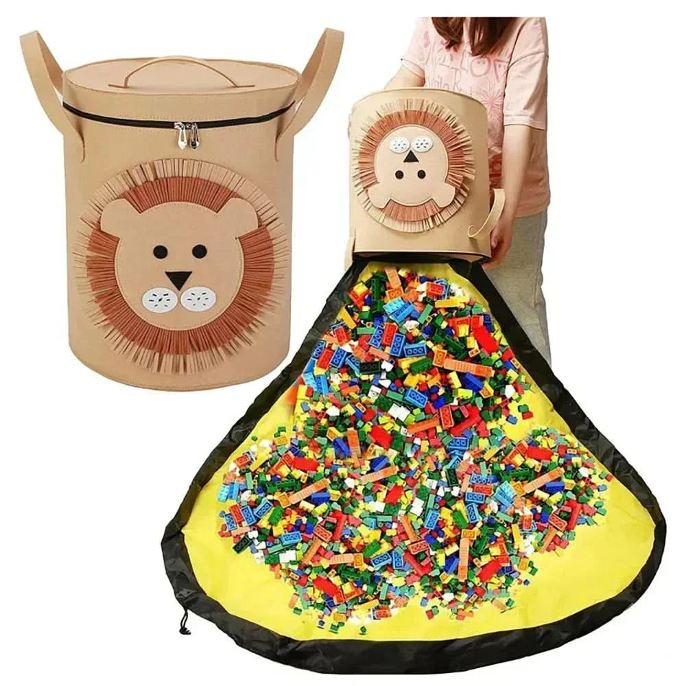 BowLift | FELT TOY STORAGE BAG – Foldable toy bag made of felt with animal motif for children's rooms & playmats