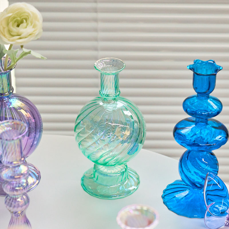 Ribbed Glass Candleholders - Mermaid | Bowlift