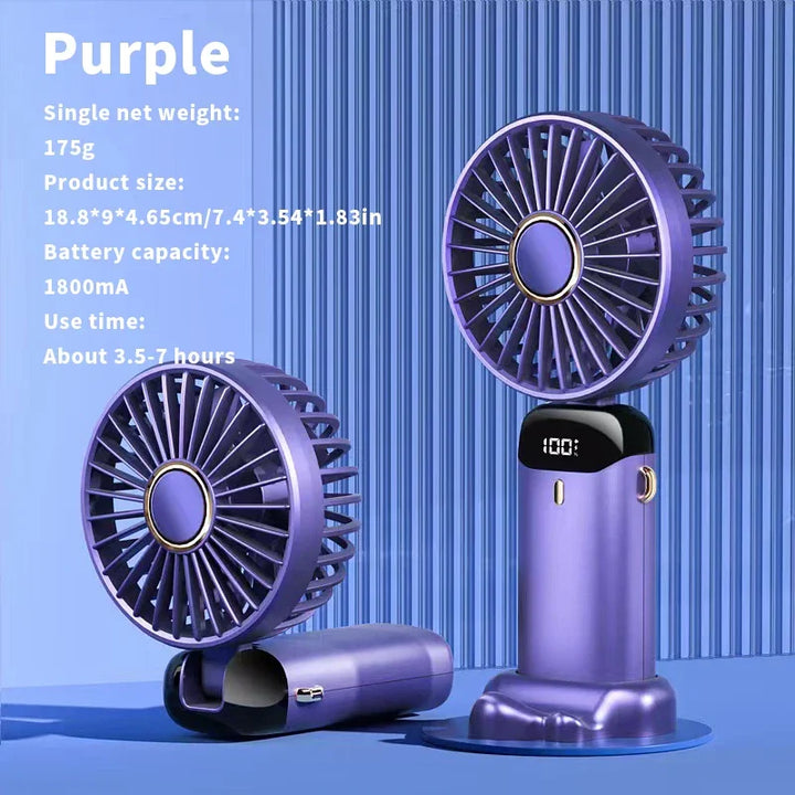 USB Handheld Mini Fan Foldable Portable Neck Hanging Fans 5 Speed USB Rechargeable Fan with Phone Stand and Display Screen | Bowlift