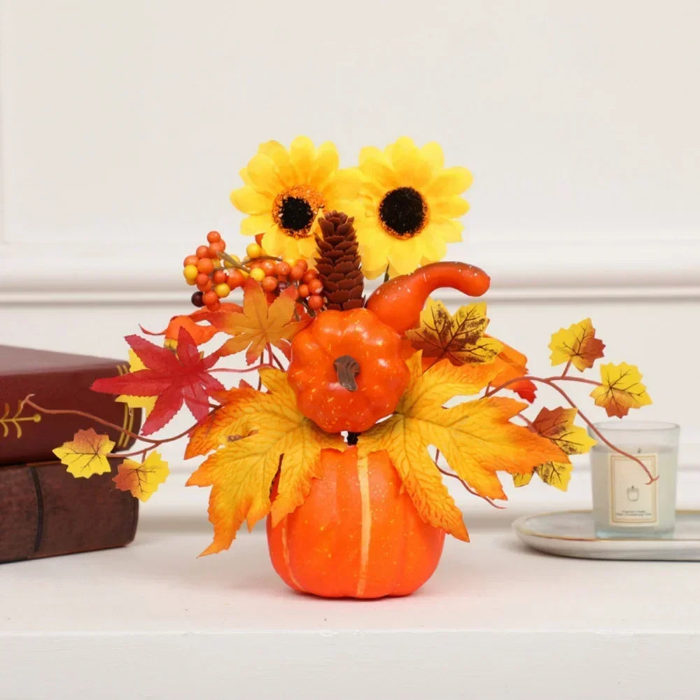 BowLift | Autumn Magic | Decorative Pumpkin with Artificial Flowers | 25–30 cm | Autumn & Halloween Decor