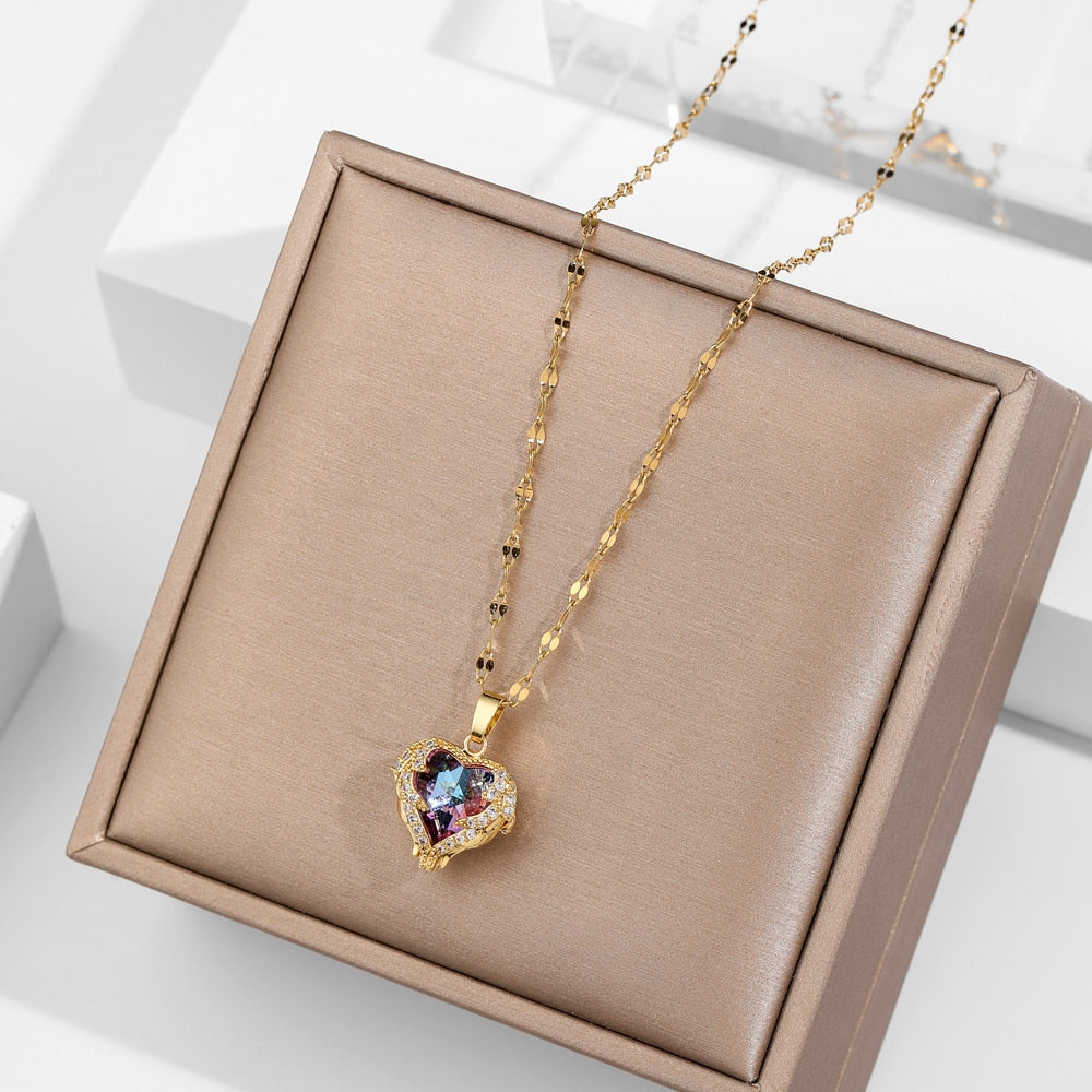 BowLift | Ocean Heart Stainless Steel Zircon Necklace