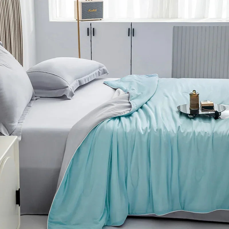 Air Condition Summer Comforter — Pure Color Ice Silk Cooling Blanket, Lightweight & Smooth Twin/King Size Quilt | Bowlift