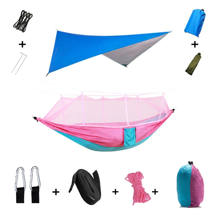 BowLift | Trek Viva Camping Hammock | Integrated Mosquito Net & Rain Cover | Ultralight & Tear Resistant | 3-in-1 Outdoor Solution