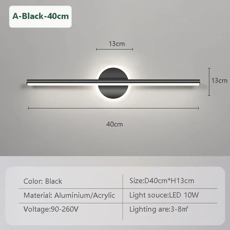 BowLift | LED Wall Light LineaLux | Black & Gold | 40/60/80 cm | Warm, Cold & Three-Color Light | Modern Mirror & Wall Lighting